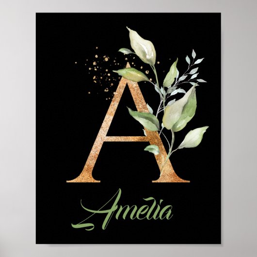 Letter A monogram groen eucalyptus goud zwart Poster (Voorkant)