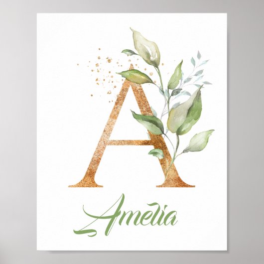Letter A monogram groenvoorziening eucalyptus goud Poster (Voorkant)