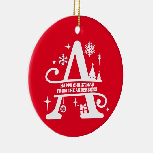 Letter A Monogram Initiaal Familienaam Greep Keramisch Ornament (Rechts)