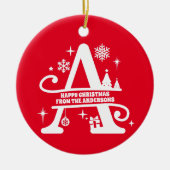 Letter A Monogram Initiaal Familienaam Greep Keramisch Ornament (Voorkant)