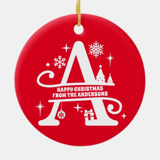 Letter A Monogram Initiaal Familienaam Greep Keramisch Ornament (Achterkant)