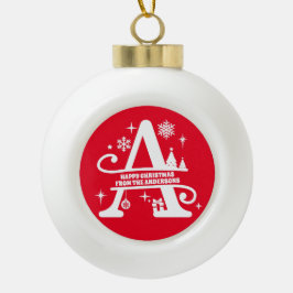 Letter A Monogram Initiaal Familienaam Greep Keramische Bal Ornament