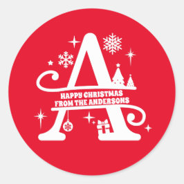 Letter A Monogram Initiaal Familienaam Greep Ronde Sticker