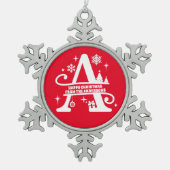 Letter A Monogram Initiaal Familienaam Greep Tin Sneeuwvlok Ornament (Voorkant)