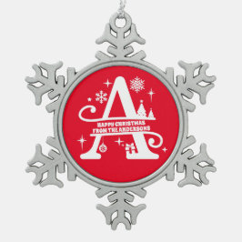 Letter A Monogram Initiaal Familienaam Greep Tin Sneeuwvlok Ornament