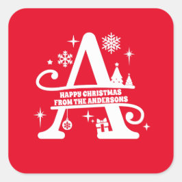 Letter A Monogram Initiaal Familienaam Greep Vierkante Sticker