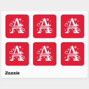 Letter A Monogram Initiaal Familienaam Greep Vierkante Sticker