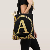 Letter A Monogram Leopard Print Gold and Black Tote Bag (Dichtbij)