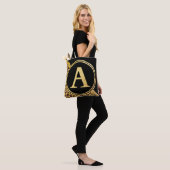 Letter A Monogram Leopard Print Gold and Black Tote Bag (Op model)
