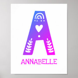 Letter A Monogram Naam Kind Poster