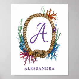 Letter A Monogram Onder het Zee Poster