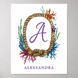 Letter A Monogram Onder het Zee Poster