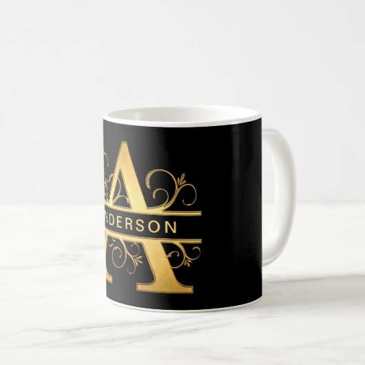 Letter "A" Monogram op persoonlijke titel Zwart go Koffiemok (Voorkant rechts)