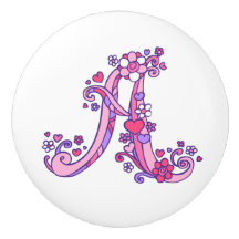 Letter A monogram roze paarse handvatknop