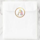 Letter A Monogram Roze Rozen Bloemen & Elegant Gou Ronde Sticker (Tas)