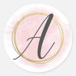 Letter A Monogram Roze Waterverf Goud Chic Ronde Sticker