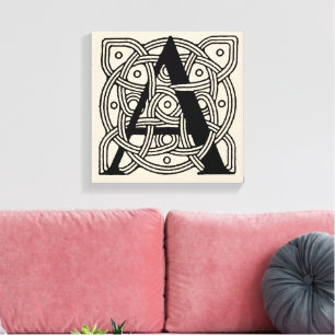 Letter A Monogram Vintage Keltische Knoopprint Canvas Afdruk