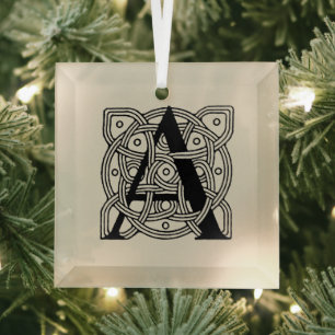 Letter A Monogram Vintage Keltische Knoopprint Glas Ornament