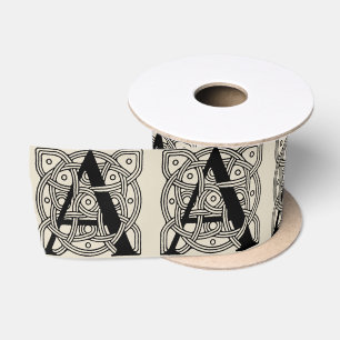 Letter A Monogram Vintage Keltische Knoopprint Satijnen Lint