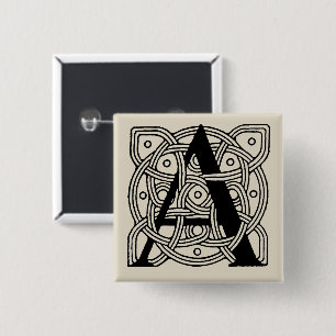 Letter A Monogram Vintage Keltische Knoopprint Vierkante Button 5,1 Cm