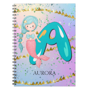Letter A Monogram Waterverf Cute Mermaid Nursery Notitieboek