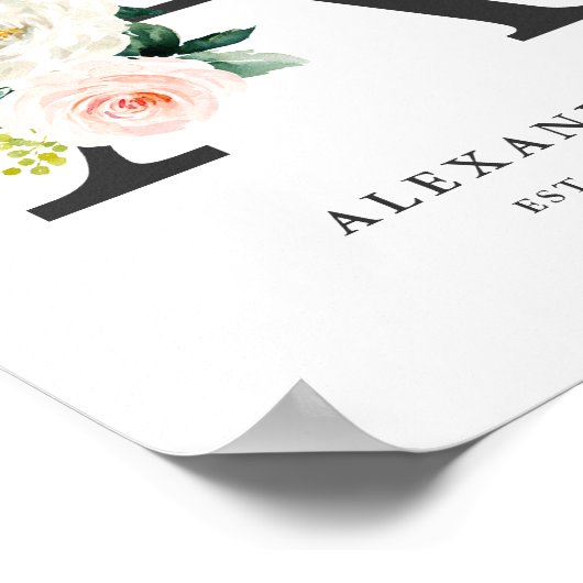 Letter A Monogram Waterverf Peach Florals Nursery Poster (Hoek)