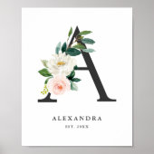 Letter A Monogram Waterverf Peach Florals Nursery Poster (Voorkant)