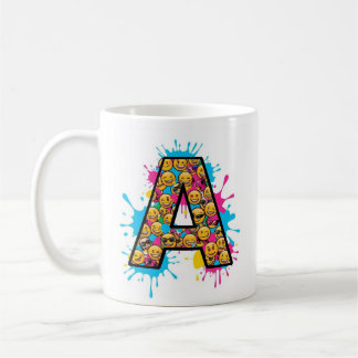 Letter A Mug with Fun Emoji Design Koffiemok