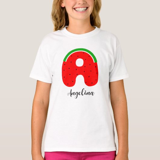 Letter A Name T-shirt, aangepaste naam Watermelon T-shirt (Voorkant)