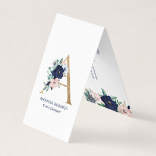 Letter A Navy-Blue & roze jachthaven bloei bloemen Visitekaartje