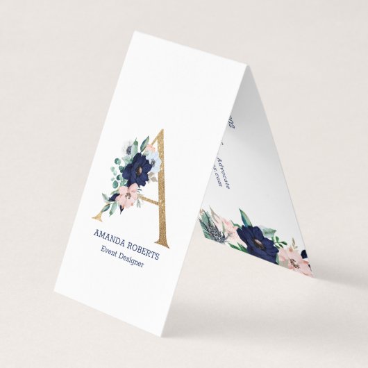Letter A Navy-Blue & roze jachthaven bloei bloemen Visitekaartje (Voorkant)