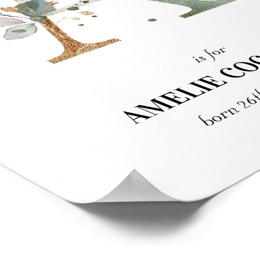 Letter A New Baby Monogram Birth Print Greenery (Hoek)
