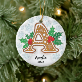 Letter A op maat gemaakte kerstmonogramornament Keramisch Ornament
