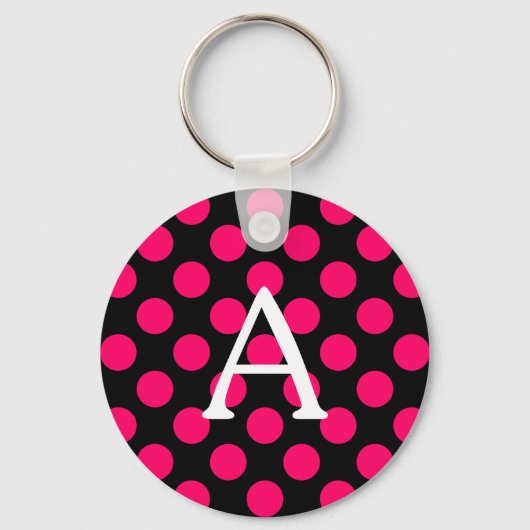Letter A over zwarte roze pooldots Sleutelhanger (Voorkant)
