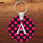 Letter A over zwarte roze pooldots Sleutelhanger (Voorkant)