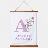 Letter A plus Voornaam met een bloemendesign Hangend Wandkleed (Voorkant)