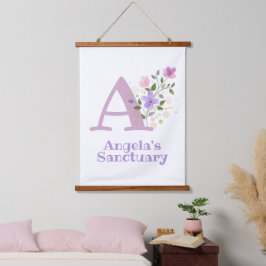 Letter A plus Voornaam met een bloemendesign Hangend Wandkleed