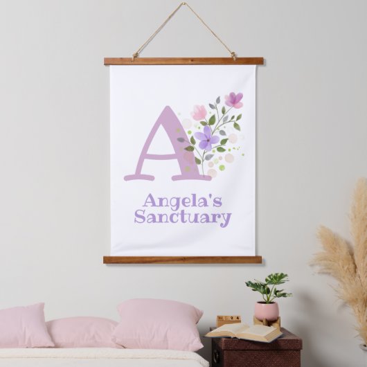 Letter A plus Voornaam met een bloemendesign Hangend Wandkleed (Slaapkamer)
