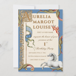 Letter A Royal Medieval 1st Birthday Invitation Kaart