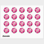 Letter A Roze Waterverf Bloemencirkel Monogram Ronde Sticker (Vel)