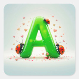 Letter A Schattige Natuur Monogram Ontwerp Kindere Vierkante Sticker