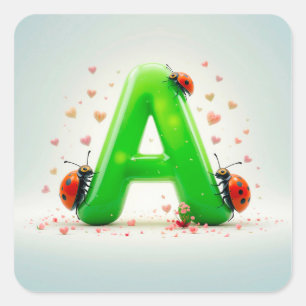 Letter A Schattige Natuur Monogram Ontwerp Kindere Vierkante Sticker
