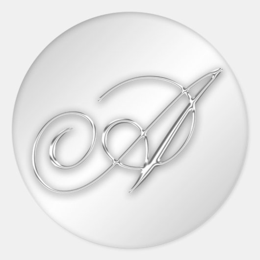 Letter A script initiaal faux silver monogram guns Ronde Sticker (Voorkant)