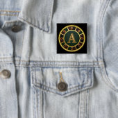 Letter A, Sierlijk Monogram Medaillon Vierkante Button 5,1 Cm (In situ)
