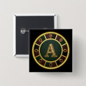 Letter A, Sierlijk Monogram Medaillon Vierkante Button 5,1 Cm (Voorkant /achterkant)
