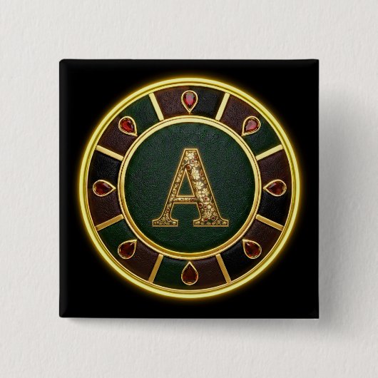 Letter A, Sierlijk Monogram Medaillon Vierkante Button 5,1 Cm (Voorkant)