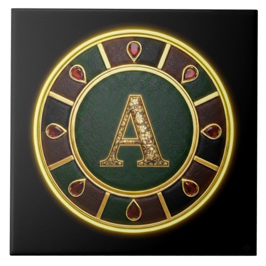 Letter A, Sierlijke Monogrammed Medaillon Tegeltje (Voorkant)
