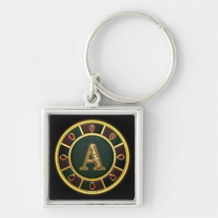Letter A, Sierlijke Monogrammen Medaillon Sleutelhanger