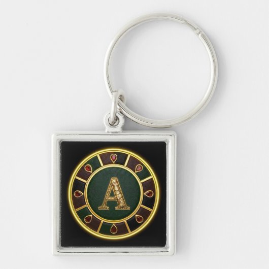 Letter A, Sierlijke Monogrammen Medaillon Sleutelhanger (Voorkant)