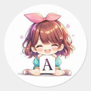 Letter A Smile Lief Anime Meisje Ronde Sticker